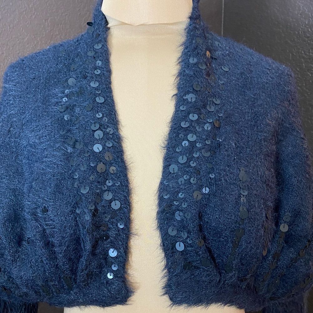 ANTHROPOLOGIE Knitted & Knotted soft wool blend black sequined bolero cardigan